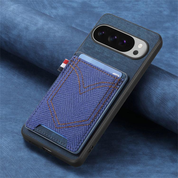 For Google Pixel 9 / 9 Pro Denim Texture Leather Skin Phone Case with Card Slot