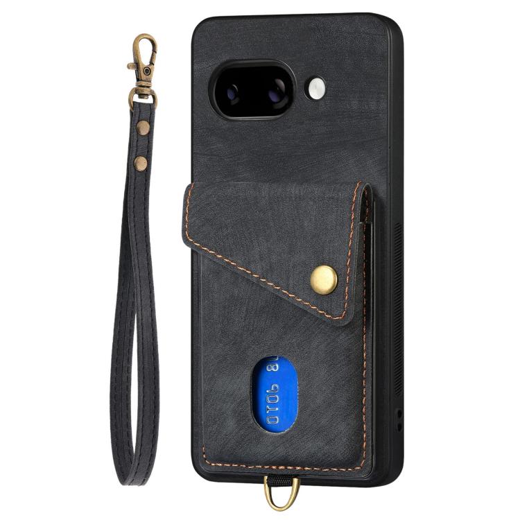 For Google Pixel 9a Retro Card Wallet Fold Leather Phone Case with Strap