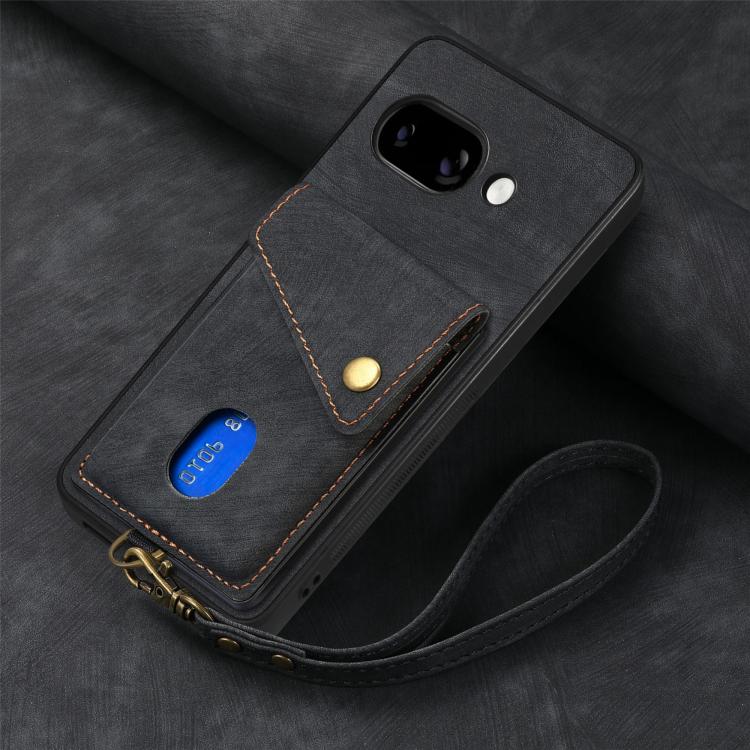 For Google Pixel 9a Retro Card Wallet Fold Leather Phone Case with Strap