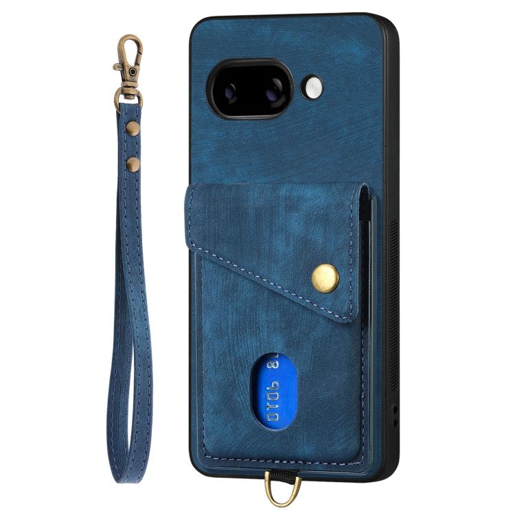 For Google Pixel 9a Retro Card Wallet Fold Leather Phone Case with Strap