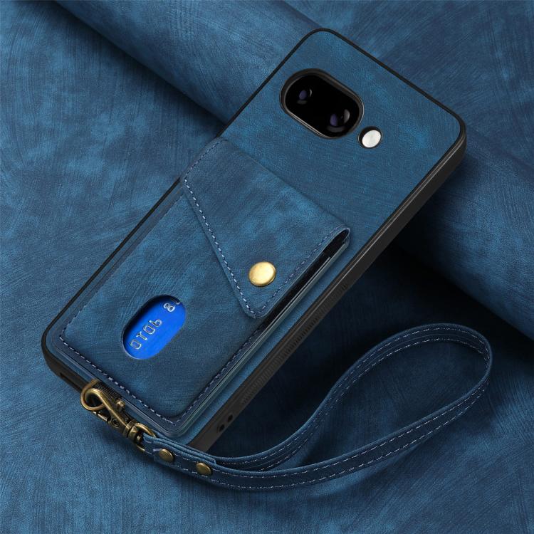 For Google Pixel 9a Retro Card Wallet Fold Leather Phone Case with Strap