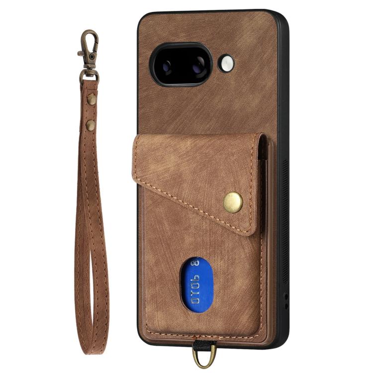 For Google Pixel 9a Retro Card Wallet Fold Leather Phone Case with Strap