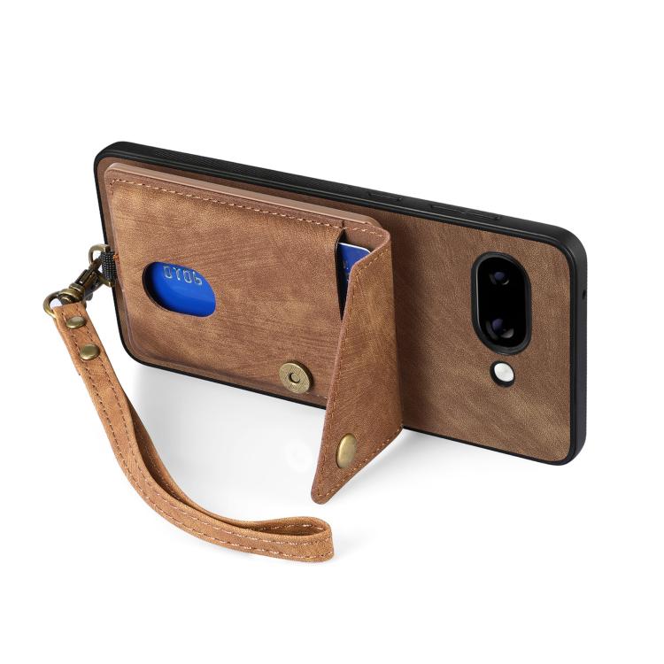 For Google Pixel 9a Retro Card Wallet Fold Leather Phone Case with Strap