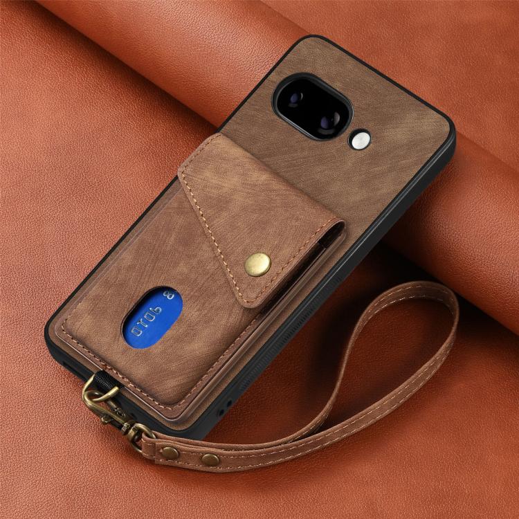 For Google Pixel 9a Retro Card Wallet Fold Leather Phone Case with Strap
