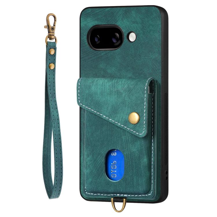 For Google Pixel 9a Retro Card Wallet Fold Leather Phone Case with Strap