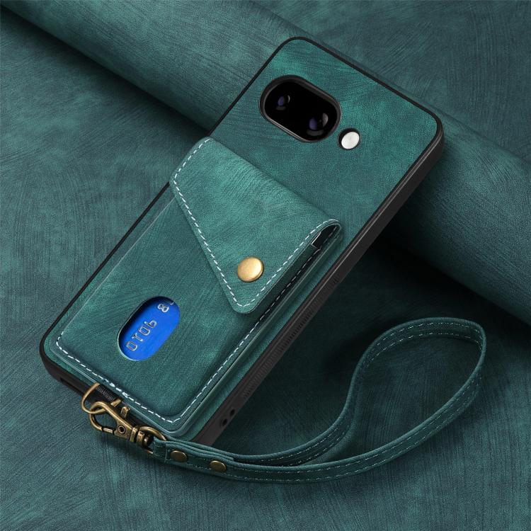 For Google Pixel 9a Retro Card Wallet Fold Leather Phone Case with Strap
