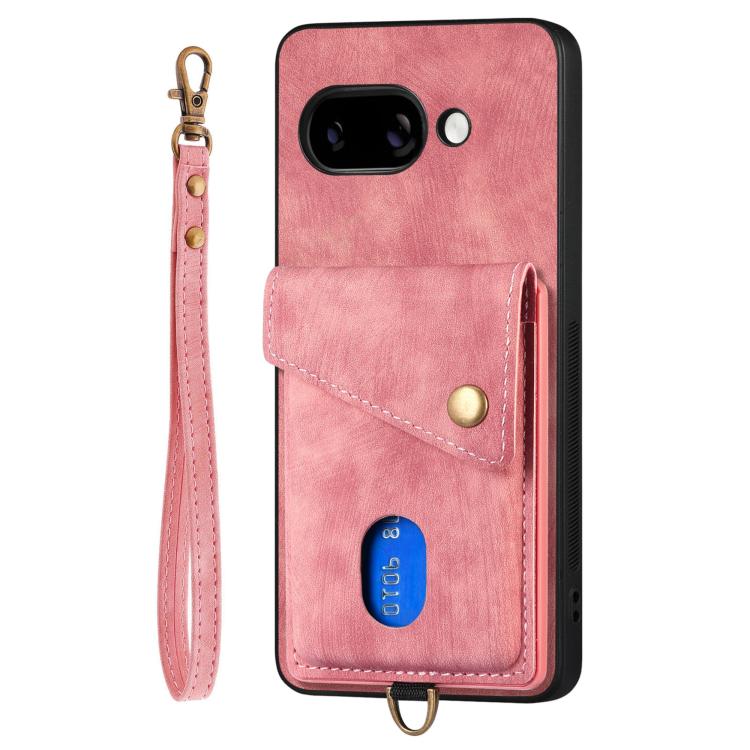 For Google Pixel 9a Retro Card Wallet Fold Leather Phone Case with Strap