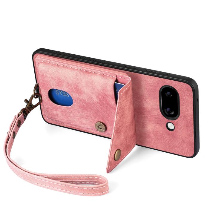 For Google Pixel 9a Retro Card Wallet Fold Leather Phone Case with Strap