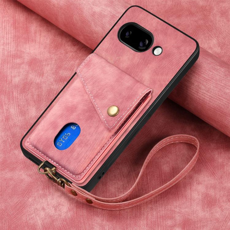 For Google Pixel 9a Retro Card Wallet Fold Leather Phone Case with Strap