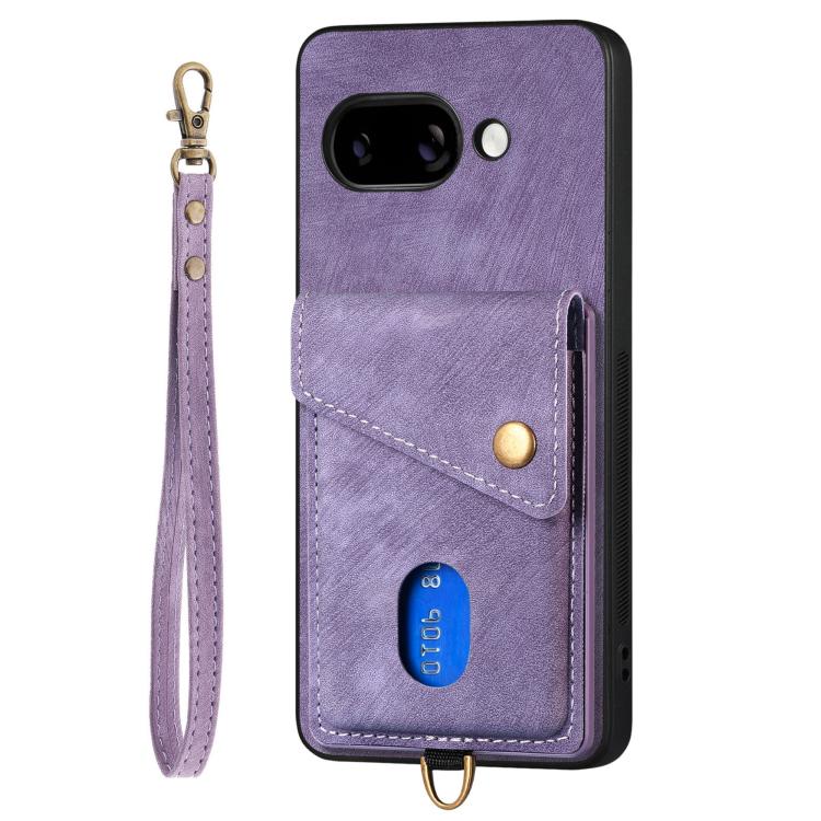 For Google Pixel 9a Retro Card Wallet Fold Leather Phone Case with Strap