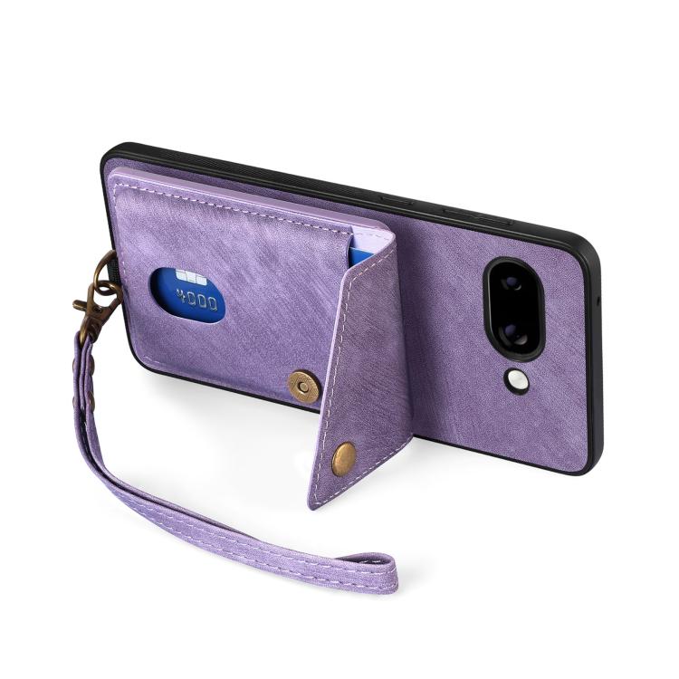 For Google Pixel 9a Retro Card Wallet Fold Leather Phone Case with Strap