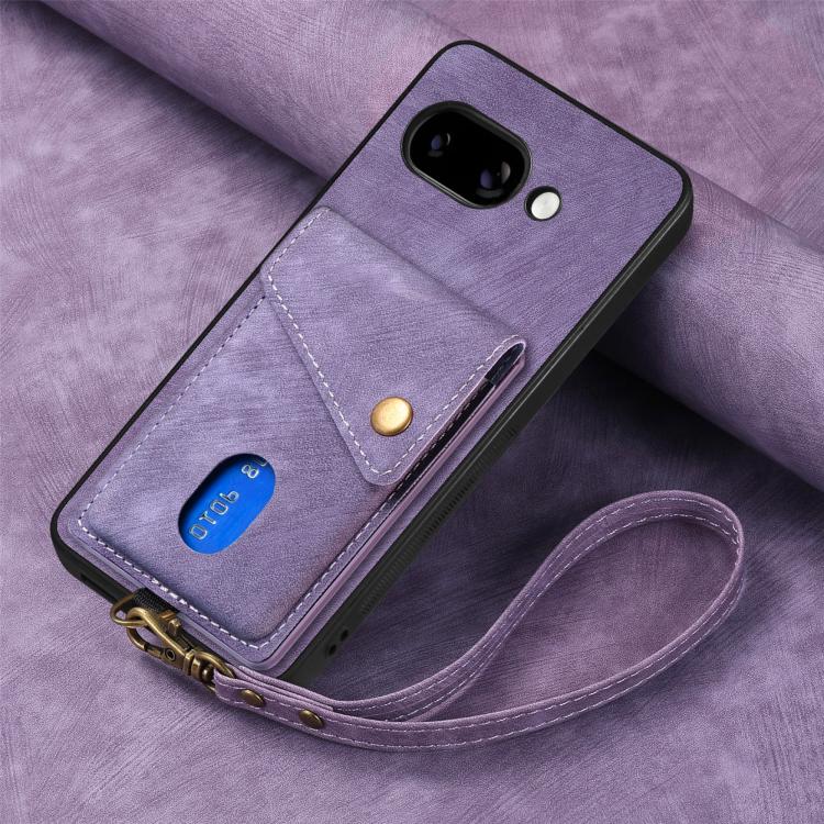 For Google Pixel 9a Retro Card Wallet Fold Leather Phone Case with Strap