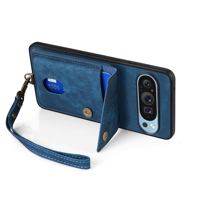 For Google Pixel 9 / 9 Pro Retro Card Wallet Fold Leather Phone Case with Strap
