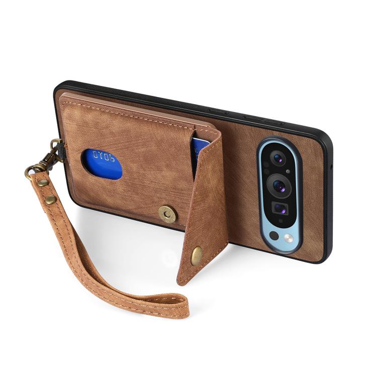 For Google Pixel 9 / 9 Pro Retro Card Wallet Fold Leather Phone Case with Strap
