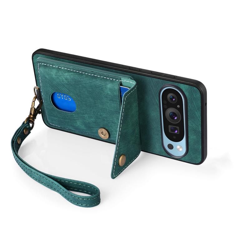 For Google Pixel 9 / 9 Pro Retro Card Wallet Fold Leather Phone Case with Strap