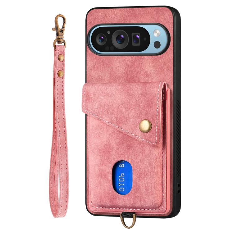 For Google Pixel 9 / 9 Pro Retro Card Wallet Fold Leather Phone Case with Strap