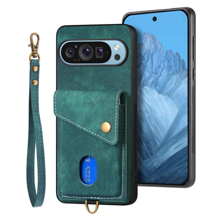 For Google Pixel 10 / 10 Pro Retro Card Wallet Fold Leather Phone Case with Strap