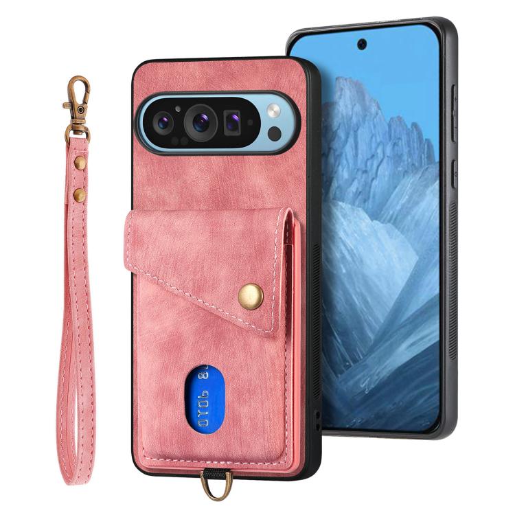 For Google Pixel 10 / 10 Pro Retro Card Wallet Fold Leather Phone Case with Strap