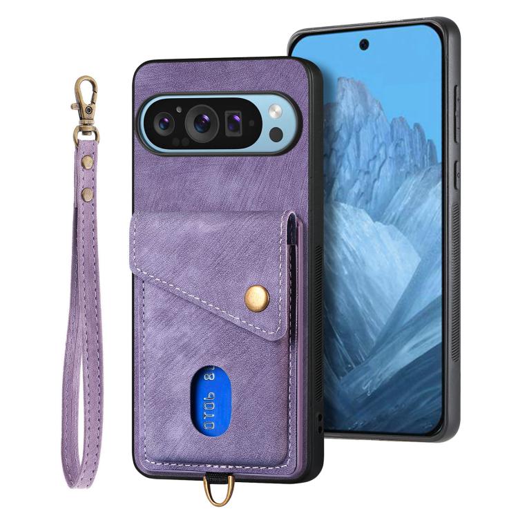 For Google Pixel 10 / 10 Pro Retro Card Wallet Fold Leather Phone Case with Strap