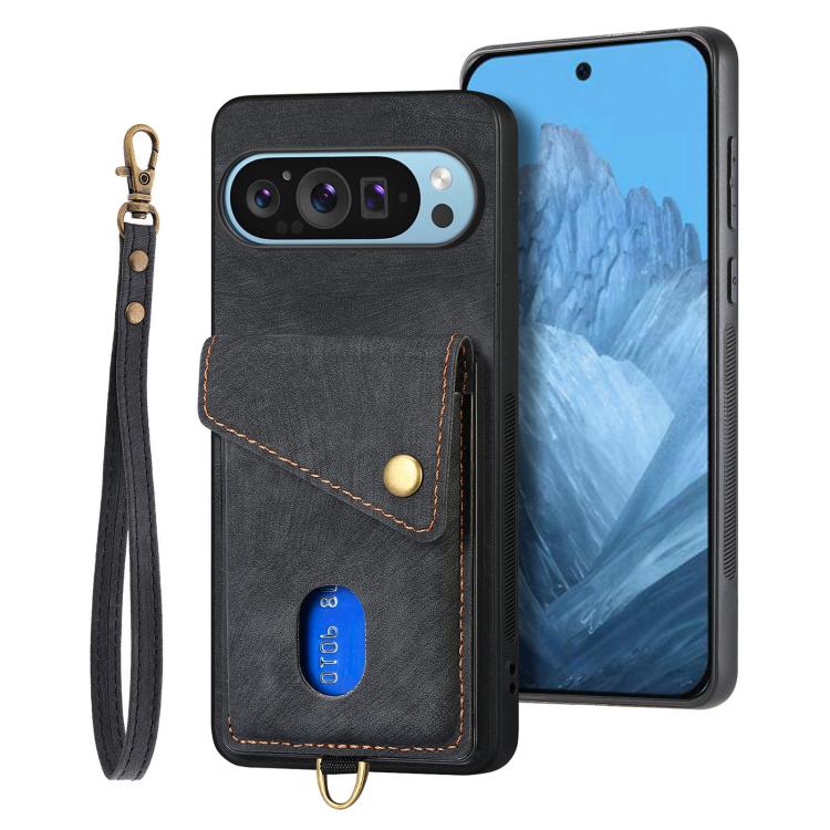 For Google Pixel 10 Pro XL Retro Card Wallet Fold Leather Phone Case with Strap