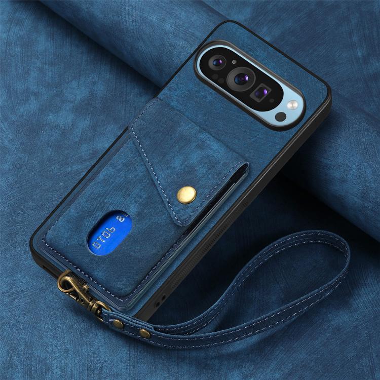 For Google Pixel 10 Pro XL Retro Card Wallet Fold Leather Phone Case with Strap