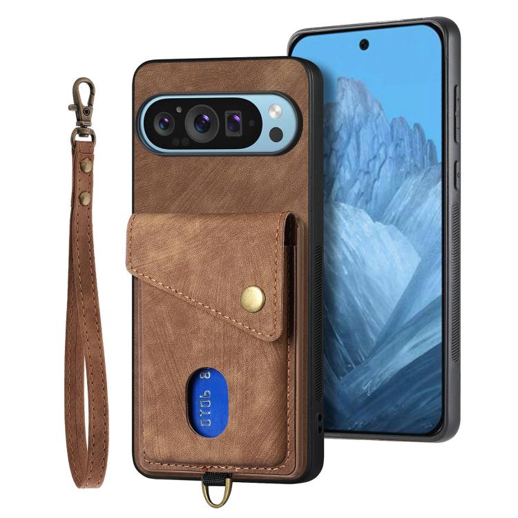 For Google Pixel 10 Pro XL Retro Card Wallet Fold Leather Phone Case with Strap