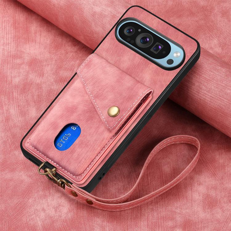For Google Pixel 10 Pro XL Retro Card Wallet Fold Leather Phone Case with Strap