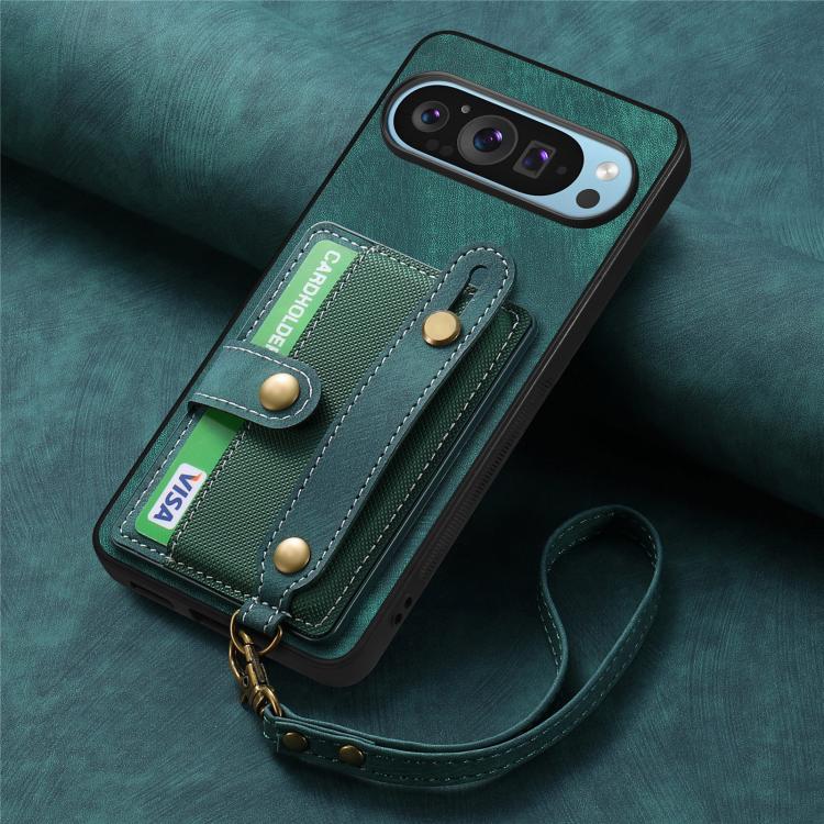 For Google Pixel 9 / 9 Pro Retro Cross Wristband Wallet Leather Back Phone Case