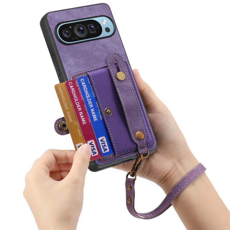For Google Pixel 9 / 9 Pro Retro Cross Wristband Wallet Leather Back Phone Case