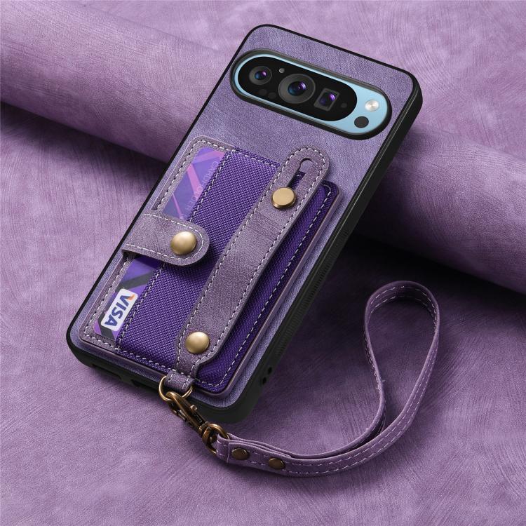 For Google Pixel 9 / 9 Pro Retro Cross Wristband Wallet Leather Back Phone Case