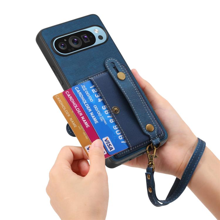 For Google Pixel 9 / 9 Pro Retro Cross Wristband Wallet Leather Back Phone Case