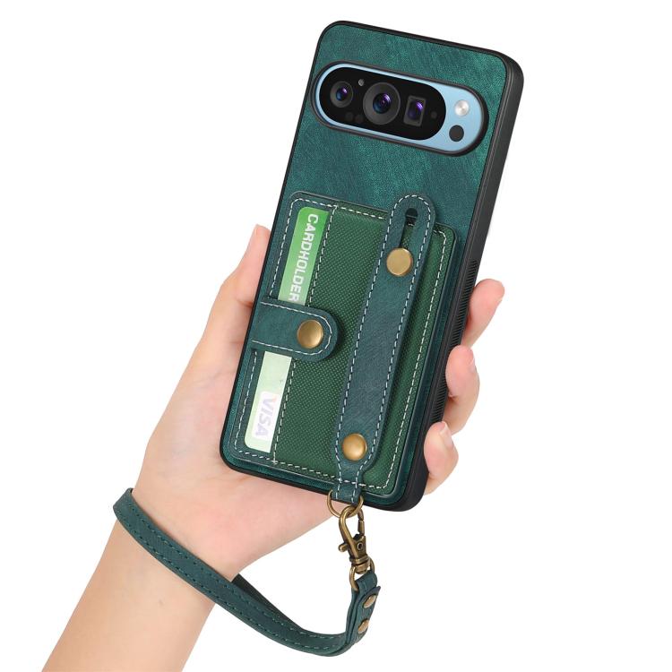 For Google Pixel 9 Pro XL Retro Cross Wristband Wallet Leather Back Phone Case