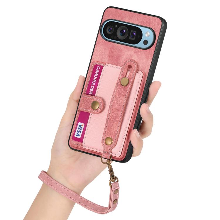 For Google Pixel 9 Pro XL Retro Cross Wristband Wallet Leather Back Phone Case