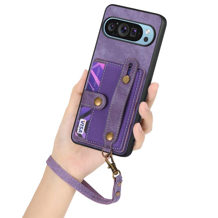 For Google Pixel 9 Pro XL Retro Cross Wristband Wallet Leather Back Phone Case