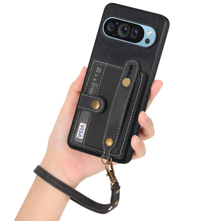 For Google Pixel 9 Pro XL Retro Cross Wristband Wallet Leather Back Phone Case