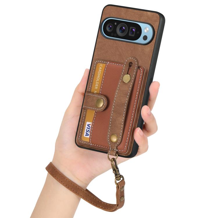 For Google Pixel 10 / 10 Pro Retro Cross Wristband Wallet Leather Back Phone Case