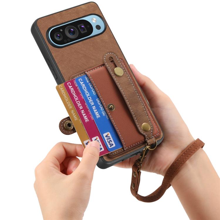 For Google Pixel 10 / 10 Pro Retro Cross Wristband Wallet Leather Back Phone Case
