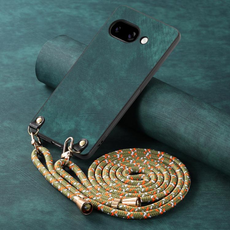 For Google Pixel 9a Vintage Leather PC Back Cover Phone Case with Crossbody Strap