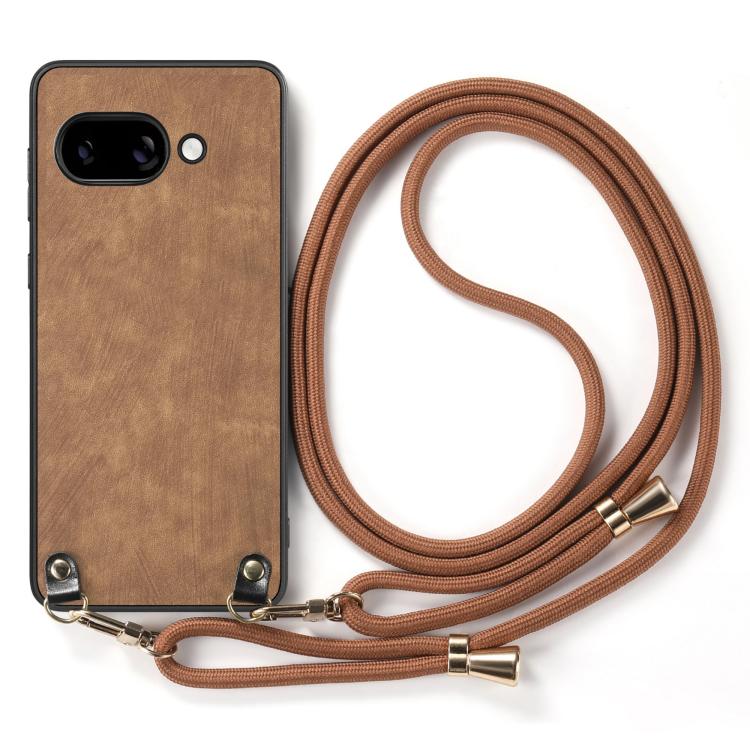For Google Pixel 9a Vintage Leather PC Back Cover Phone Case with Crossbody Strap