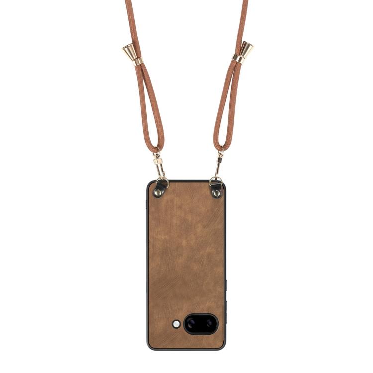 For Google Pixel 9a Vintage Leather PC Back Cover Phone Case with Crossbody Strap