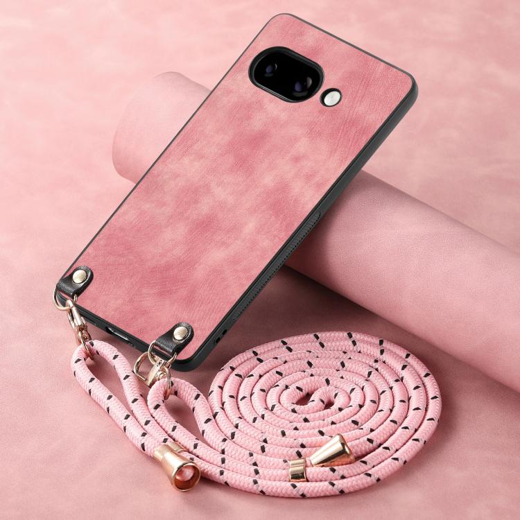 For Google Pixel 9a Vintage Leather PC Back Cover Phone Case with Crossbody Strap