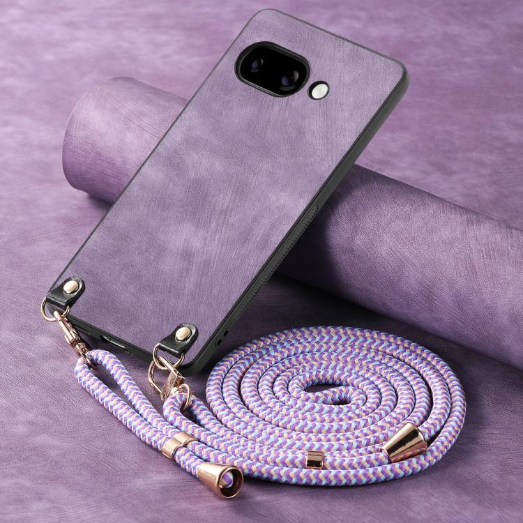 For Google Pixel 9a Vintage Leather PC Back Cover Phone Case with Crossbody Strap