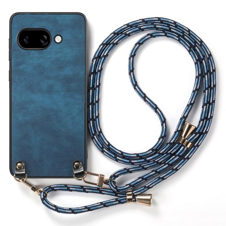 For Google Pixel 9a Vintage Leather PC Back Cover Phone Case with Crossbody Strap