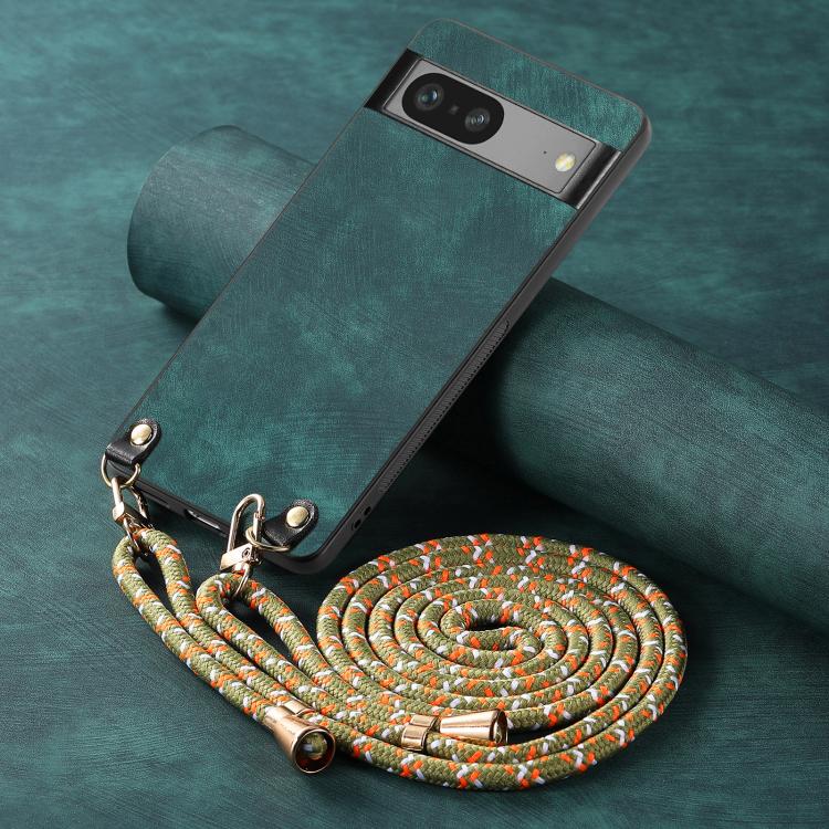 For Google Pixel 6 Vintage Leather PC Back Cover Phone Case with Crossbody Strap