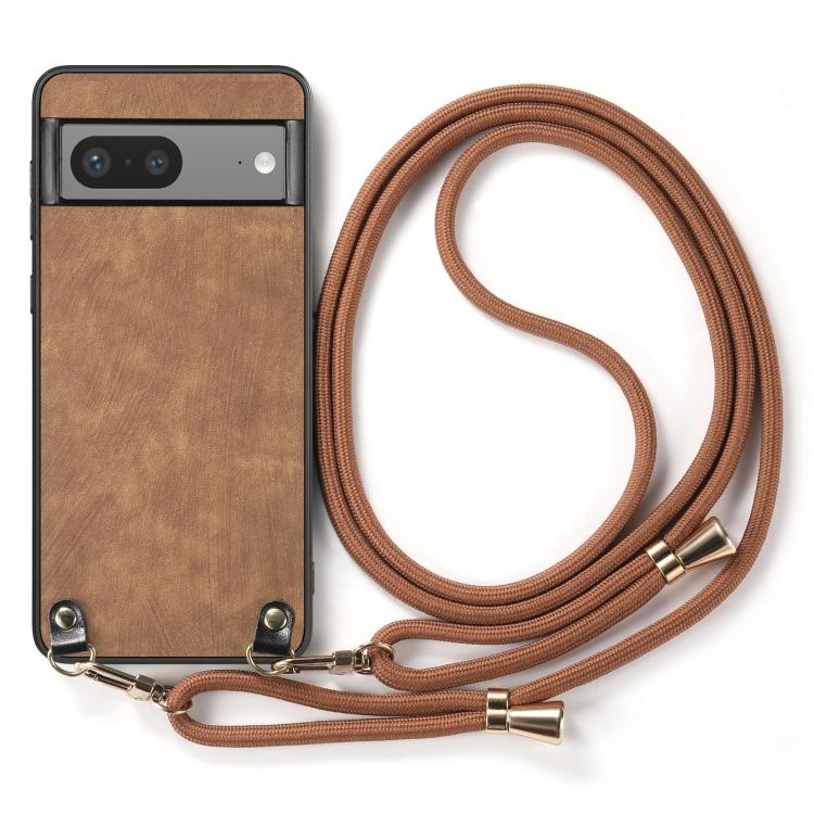 For Google Pixel 6 Vintage Leather PC Back Cover Phone Case with Crossbody Strap