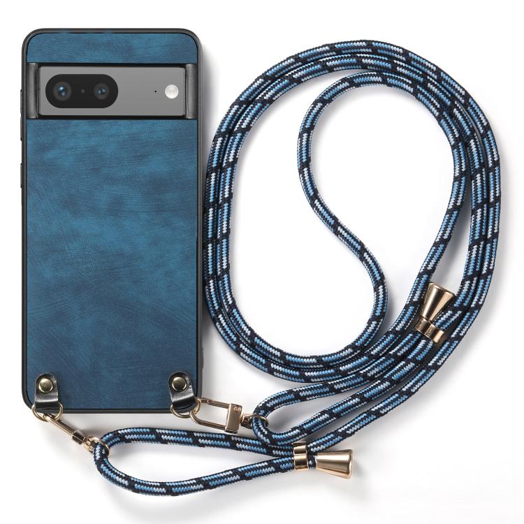 For Google Pixel 6 Vintage Leather PC Back Cover Phone Case with Crossbody Strap
