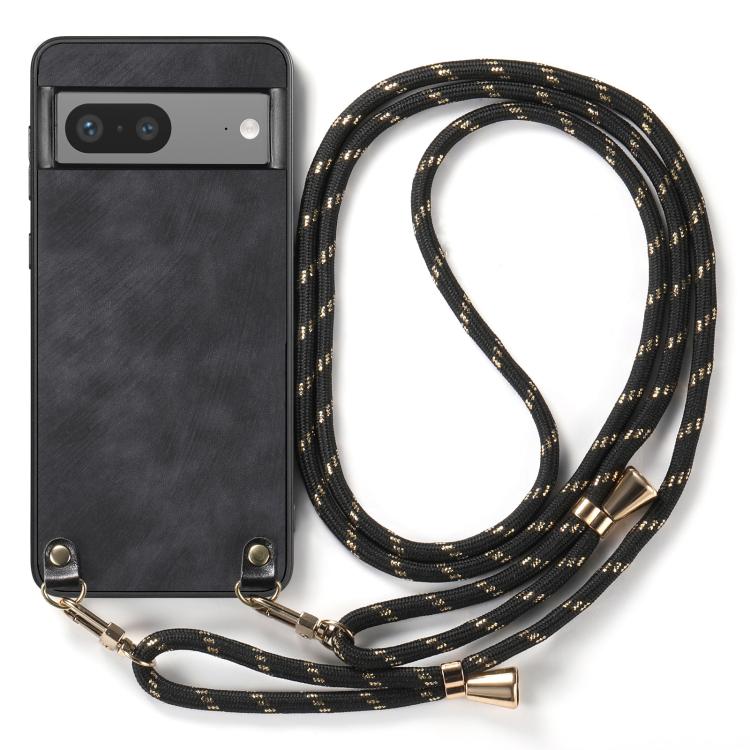 FOr Google Pixel 6a Vintage Leather PC Back Cover Phone Case with Crossbody Strap