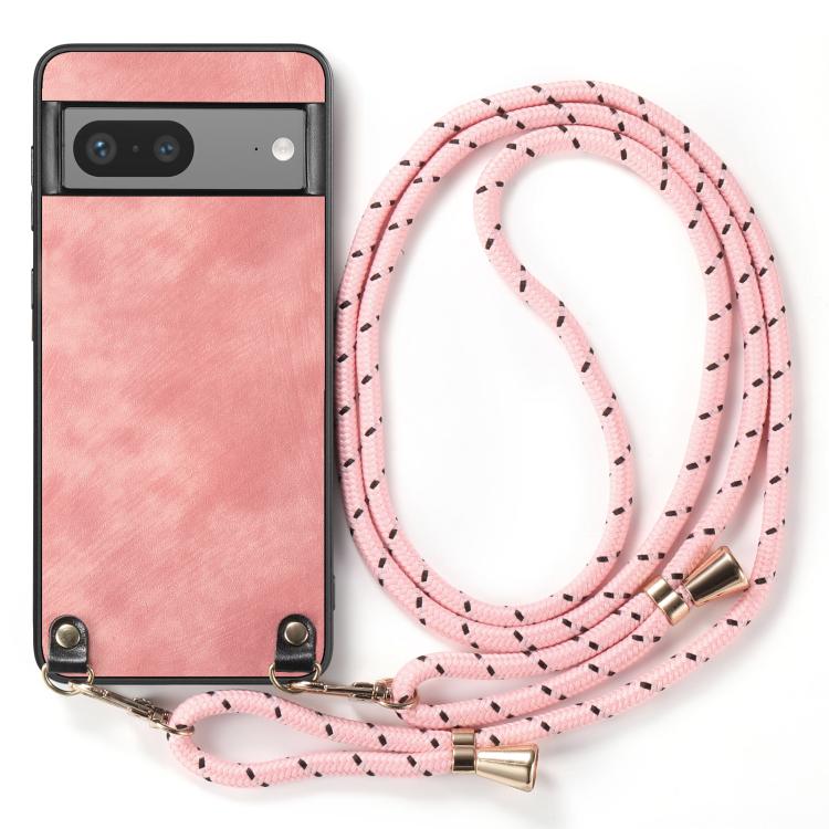FOr Google Pixel 6a Vintage Leather PC Back Cover Phone Case with Crossbody Strap
