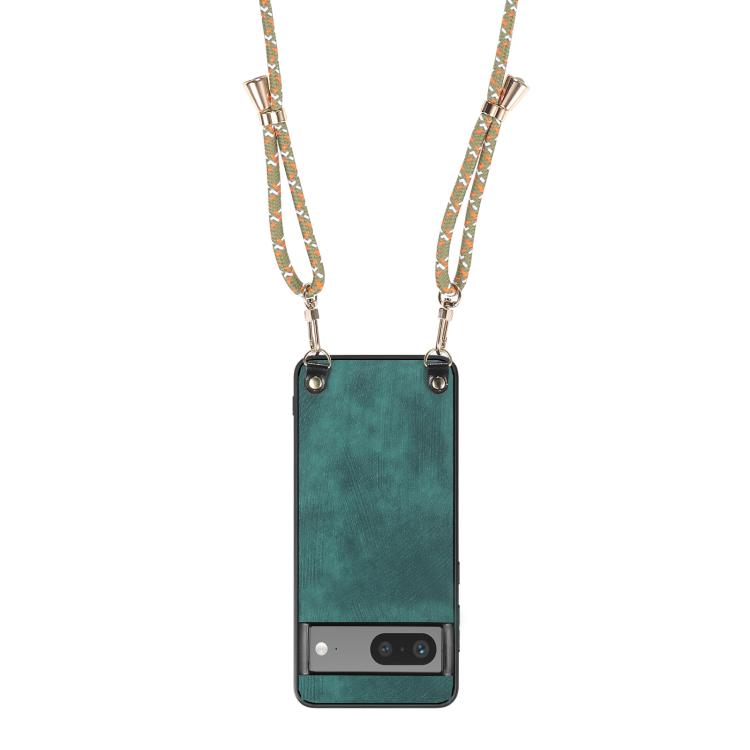For Google Pixel 7a Vintage Leather PC Back Cover Phone Case with Crossbody Strap