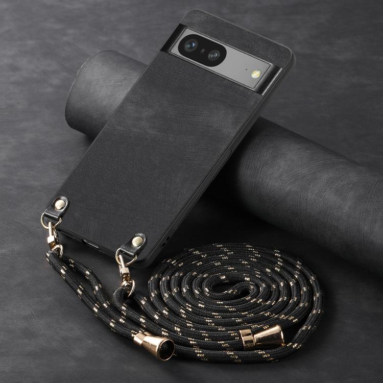 For Google Pixel 7a Vintage Leather PC Back Cover Phone Case with Crossbody Strap
